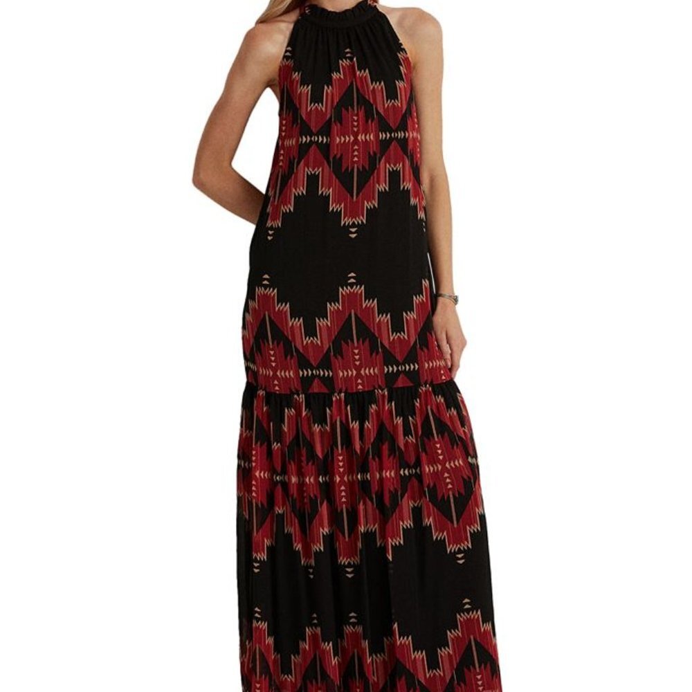 NWT LAUREN RALPH LAUREN Southwestern Aztec Halter Georgette Maxidress Sz 18